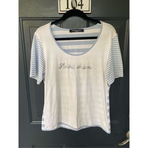 Marina Rinaldi Sport Sailor's Dream White Blue Stripe T-Shirt, Size Small